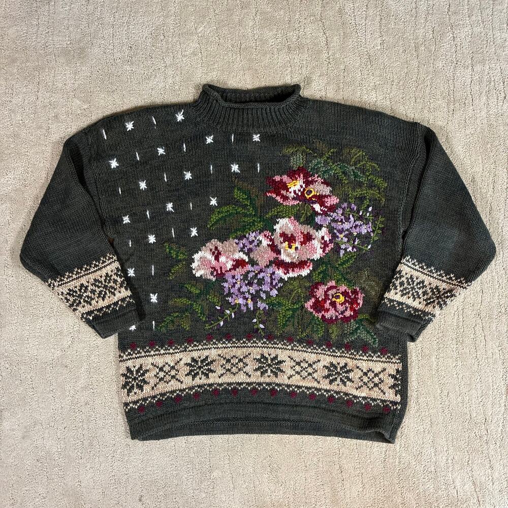 Vintage Heirloom Collectibles Women 22/24 Floral Chucky Knit Grandmacore Sweater